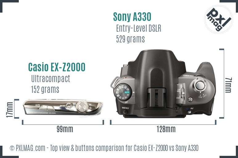 Casio EX-Z2000 vs Sony A330 top view buttons comparison