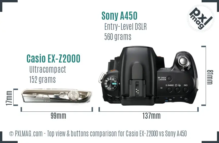 Casio EX-Z2000 vs Sony A450 top view buttons comparison
