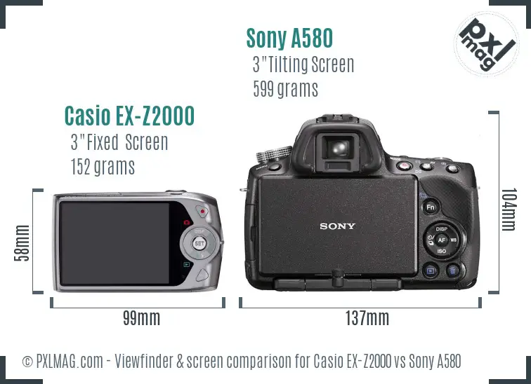 Casio EX-Z2000 vs Sony A580 Screen and Viewfinder comparison