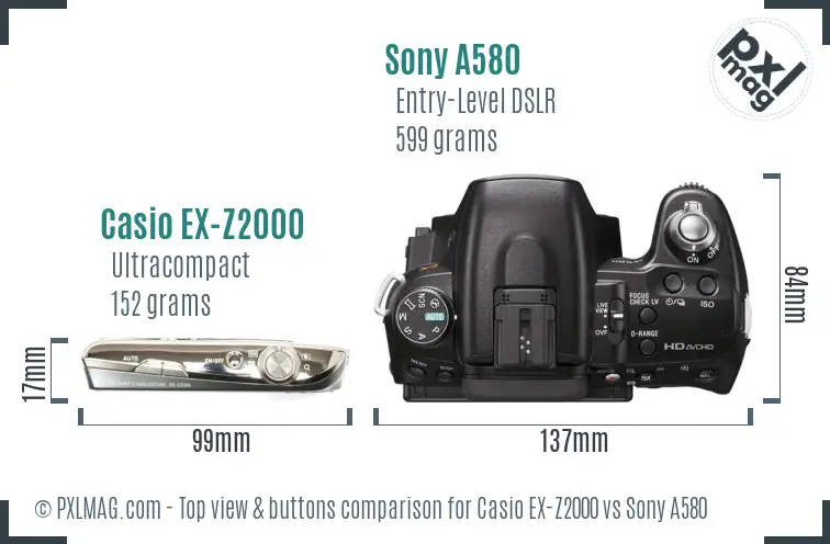 Casio EX-Z2000 vs Sony A580 top view buttons comparison