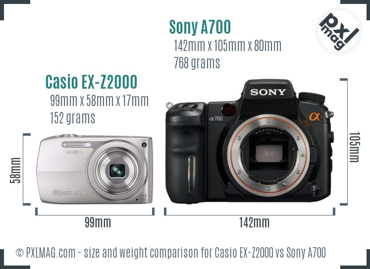 Casio EX-Z2000 vs Sony A700 size comparison