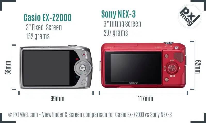 Casio EX-Z2000 vs Sony NEX-3 Screen and Viewfinder comparison