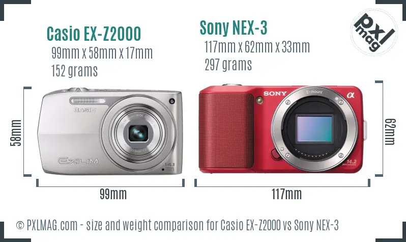 Casio EX-Z2000 vs Sony NEX-3 size comparison
