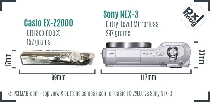 Casio EX-Z2000 vs Sony NEX-3 top view buttons comparison