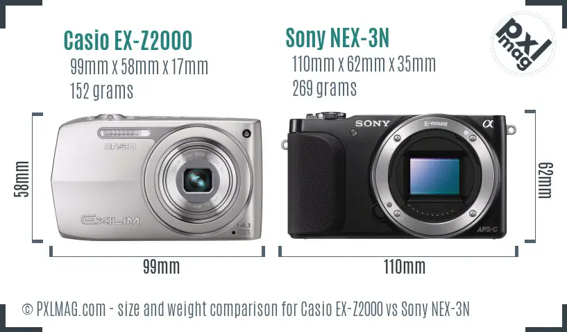 Casio EX-Z2000 vs Sony NEX-3N size comparison