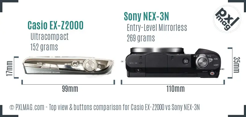 Casio EX-Z2000 vs Sony NEX-3N top view buttons comparison