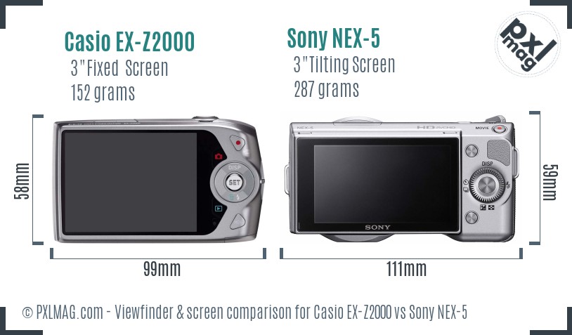 Casio EX-Z2000 vs Sony NEX-5 Screen and Viewfinder comparison