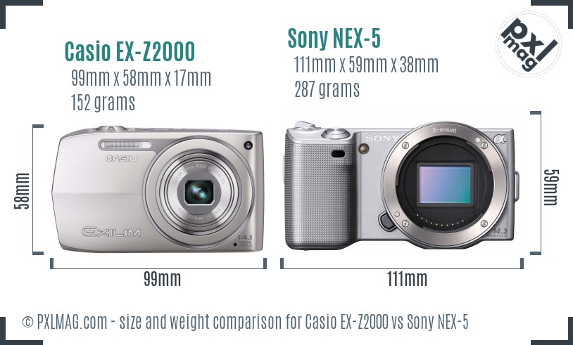 Casio EX-Z2000 vs Sony NEX-5 size comparison
