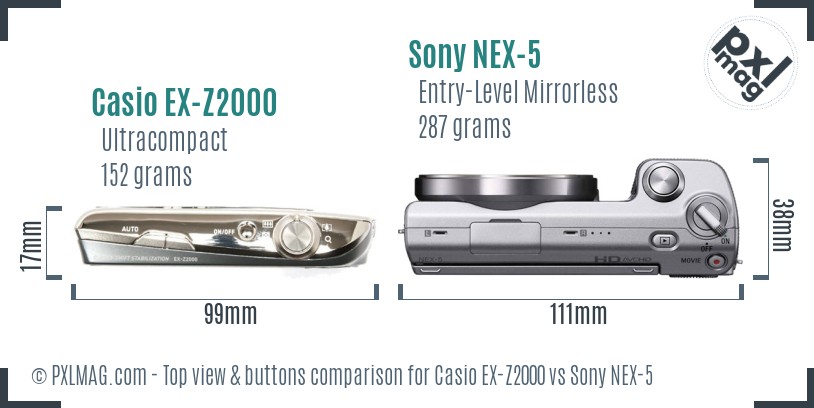 Casio EX-Z2000 vs Sony NEX-5 top view buttons comparison