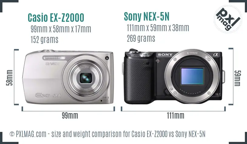 Casio EX-Z2000 vs Sony NEX-5N size comparison