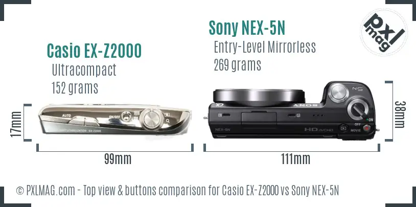 Casio EX-Z2000 vs Sony NEX-5N top view buttons comparison