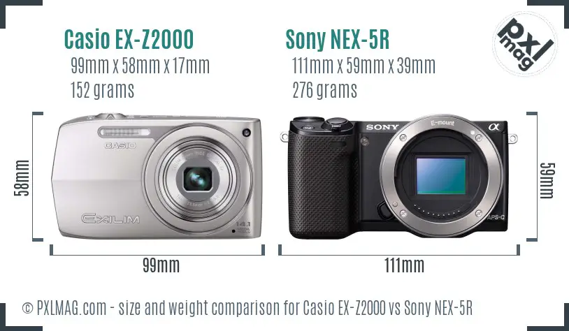 Casio EX-Z2000 vs Sony NEX-5R size comparison Casio EX-Z2000 vs Sony NEX-5R size comparison
