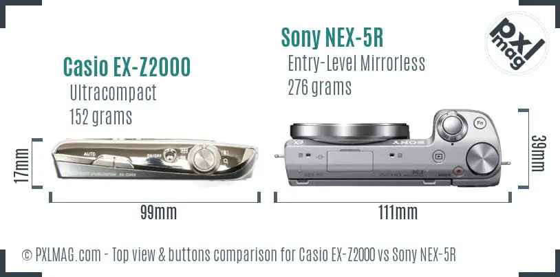 Casio EX-Z2000 vs Sony NEX-5R top view buttons comparison