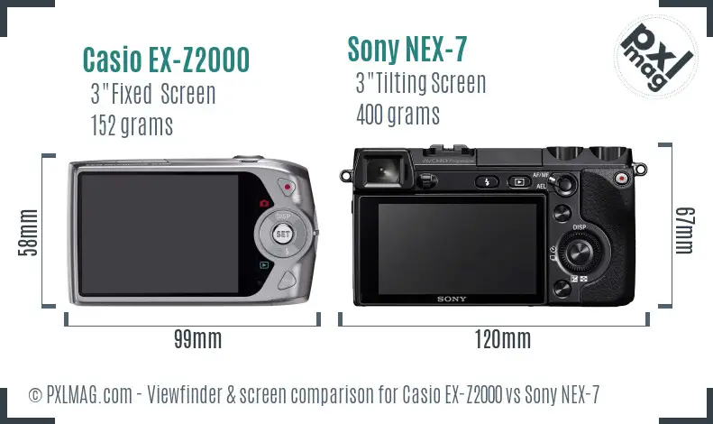 Casio EX-Z2000 vs Sony NEX-7 Screen and Viewfinder comparison