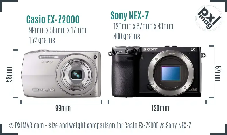 Casio EX-Z2000 vs Sony NEX-7 size comparison