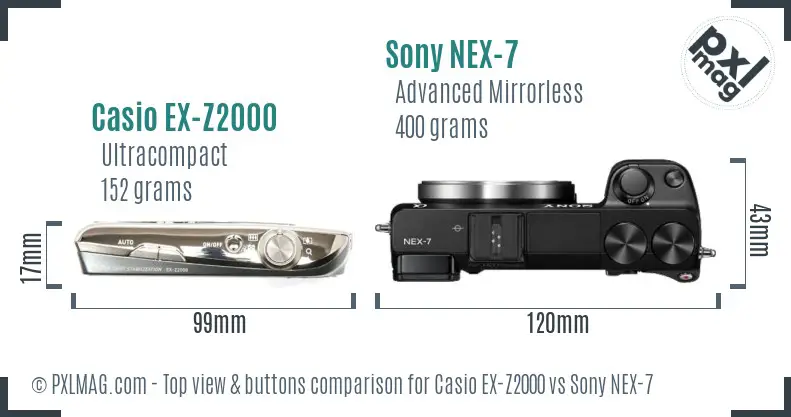 Casio EX-Z2000 vs Sony NEX-7 top view buttons comparison