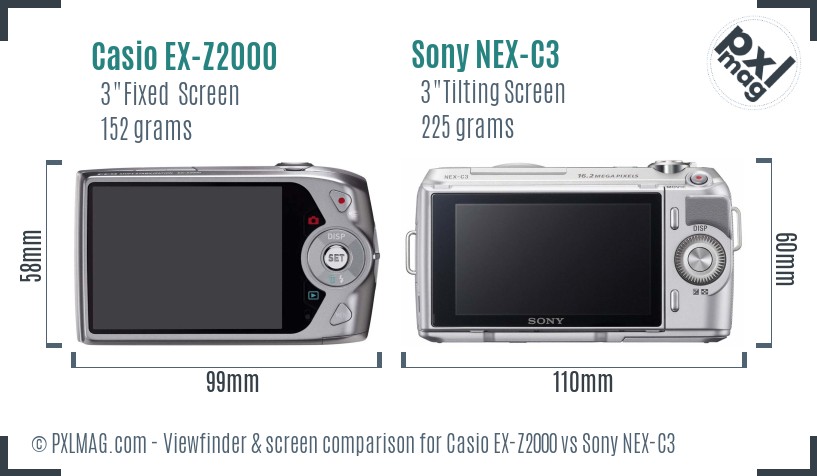 Casio EX-Z2000 vs Sony NEX-C3 Screen and Viewfinder comparison