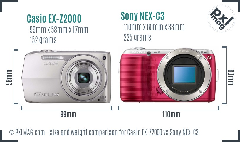 Casio EX-Z2000 vs Sony NEX-C3 size comparison