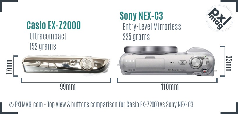 Casio EX-Z2000 vs Sony NEX-C3 top view buttons comparison