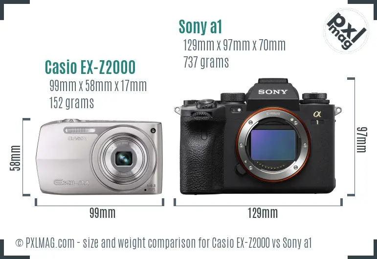 Casio EX-Z2000 vs Sony a1 size comparison