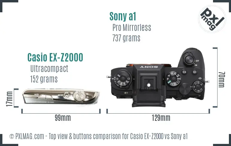 Casio EX-Z2000 vs Sony a1 top view buttons comparison