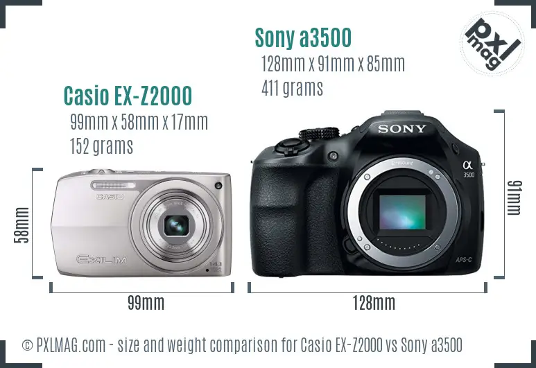 Casio EX-Z2000 vs Sony a3500 size comparison