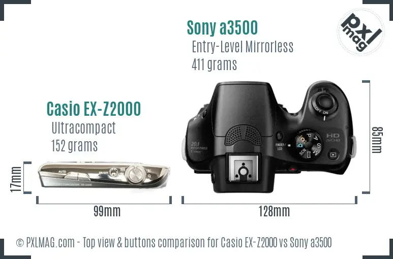 Casio EX-Z2000 vs Sony a3500 top view buttons comparison