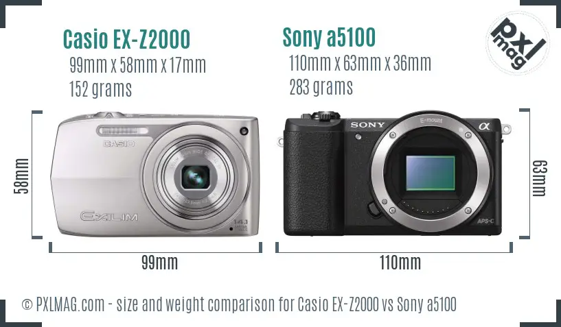 Casio EX-Z2000 vs Sony a5100 size comparison