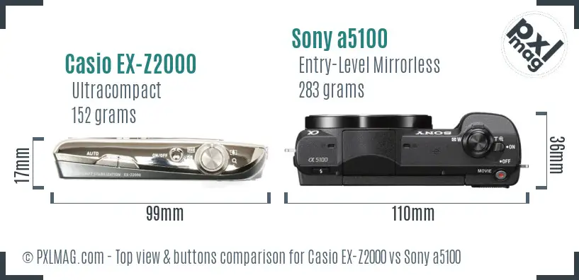 Casio EX-Z2000 vs Sony a5100 top view buttons comparison