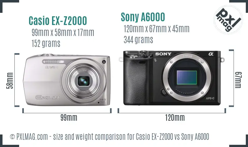 Casio EX-Z2000 vs Sony A6000 size comparison