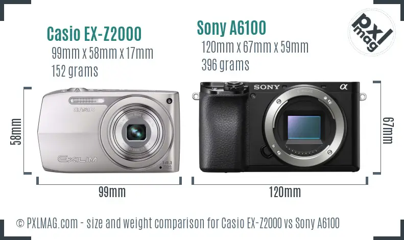 Casio EX-Z2000 vs Sony A6100 size comparison