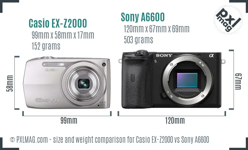 Casio EX-Z2000 vs Sony A6600 size comparison