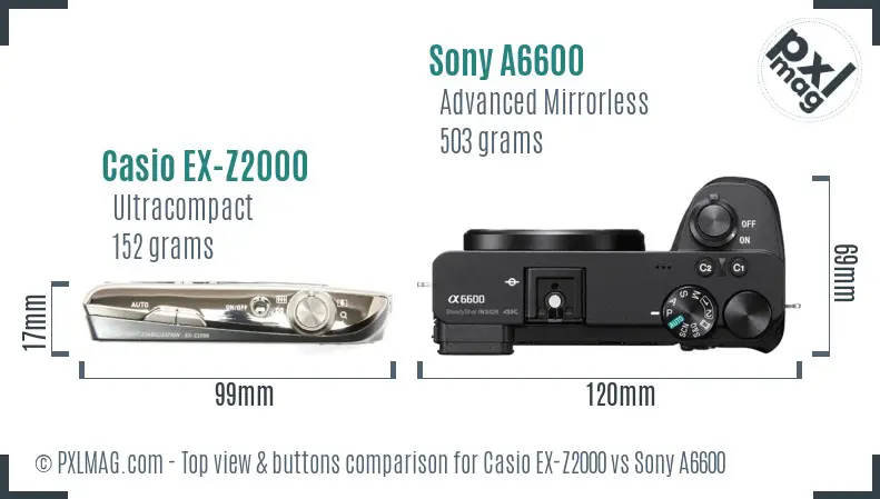 Casio EX-Z2000 vs Sony A6600 top view buttons comparison