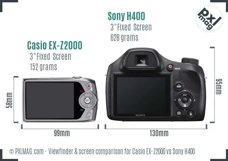 Casio EX-Z2000 vs Sony H400 Screen and Viewfinder comparison