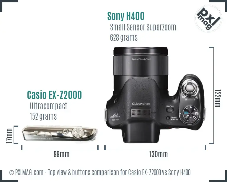 Casio EX-Z2000 vs Sony H400 top view buttons comparison