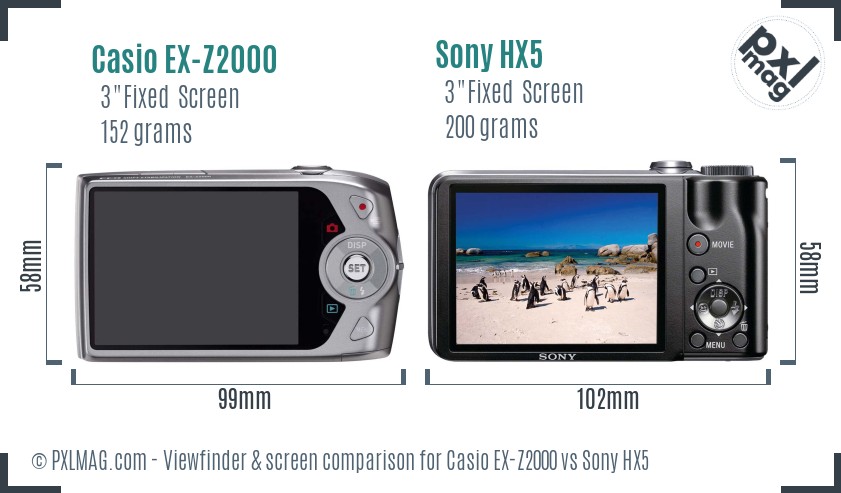 Casio EX-Z2000 vs Sony HX5 Screen and Viewfinder comparison