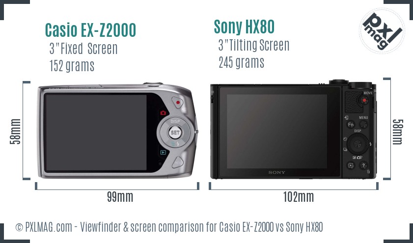 Casio EX-Z2000 vs Sony HX80 Screen and Viewfinder comparison