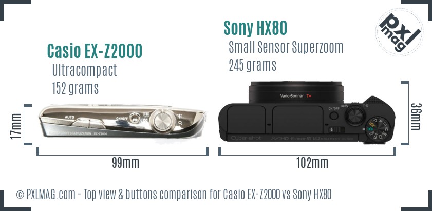 Casio EX-Z2000 vs Sony HX80 top view buttons comparison