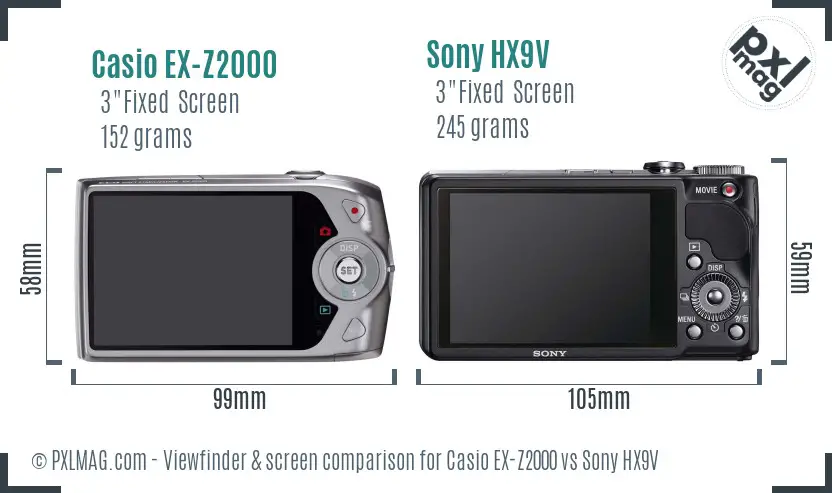 Casio EX-Z2000 vs Sony HX9V Screen and Viewfinder comparison