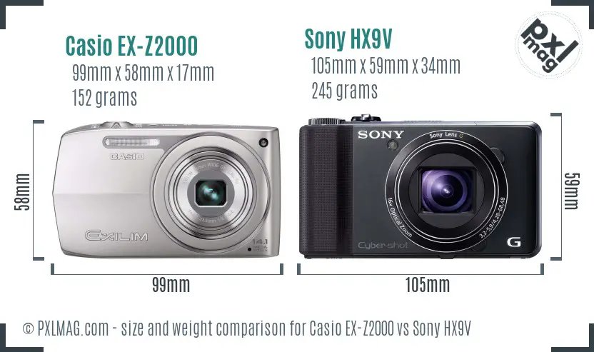 Casio EX-Z2000 vs Sony HX9V size comparison