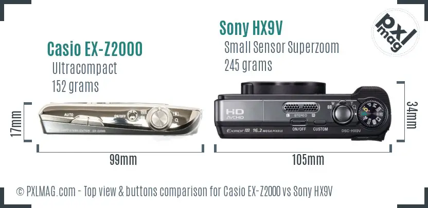 Casio EX-Z2000 vs Sony HX9V top view buttons comparison