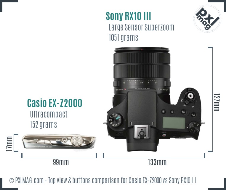 Casio EX-Z2000 vs Sony RX10 III top view buttons comparison