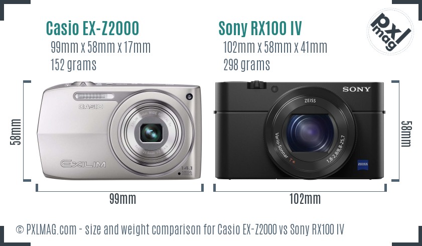 Casio EX-Z2000 vs Sony RX100 IV size comparison
