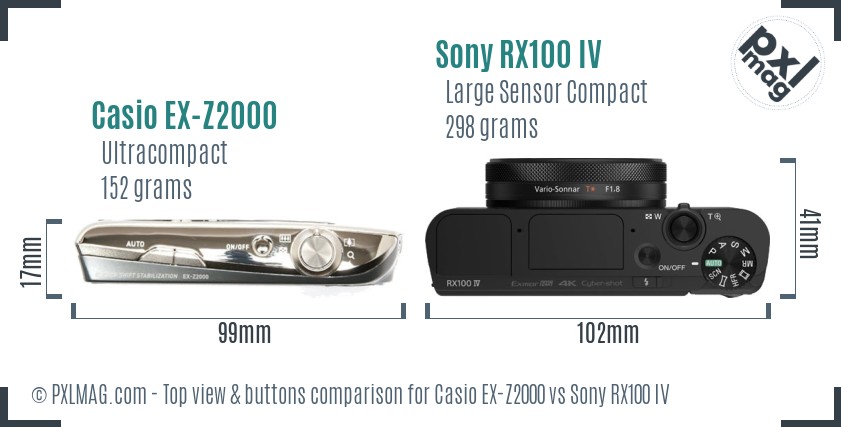 Casio EX-Z2000 vs Sony RX100 IV top view buttons comparison