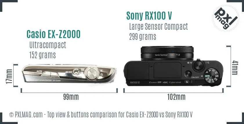 Casio EX-Z2000 vs Sony RX100 V top view buttons comparison