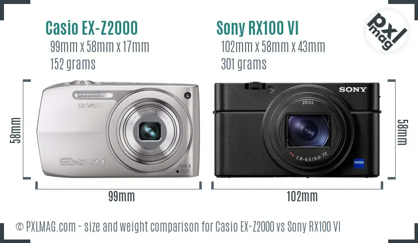 Casio EX-Z2000 vs Sony RX100 VI size comparison Casio EX-Z2000 vs Sony RX100 VI size comparison