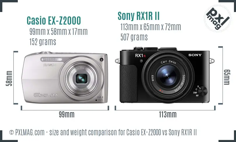 Casio EX-Z2000 vs Sony RX1R II size comparison