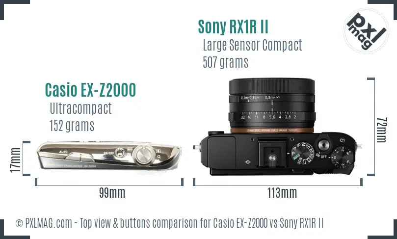 Casio EX-Z2000 vs Sony RX1R II top view buttons comparison