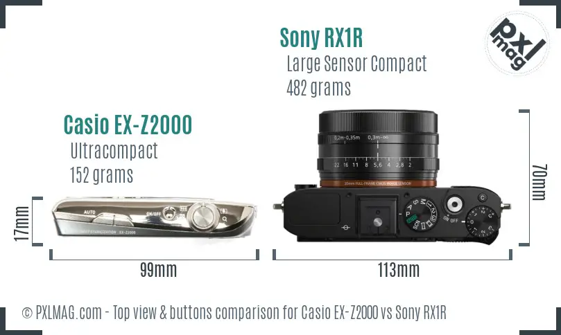 Casio EX-Z2000 vs Sony RX1R top view buttons comparison