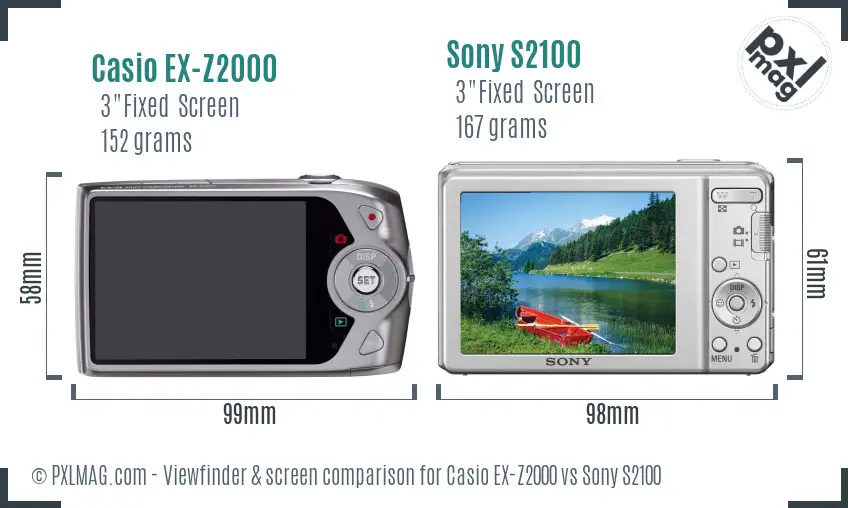 Casio EX-Z2000 vs Sony S2100 Screen and Viewfinder comparison